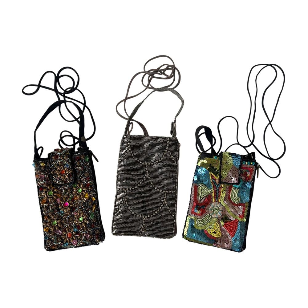 Bamboo Trading Co Club Bag Lot 3 Beaded Phone Crossbody Evening Bag Convertible
